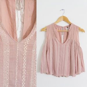 Free People Light Pink Top w/ Cream Embroidery